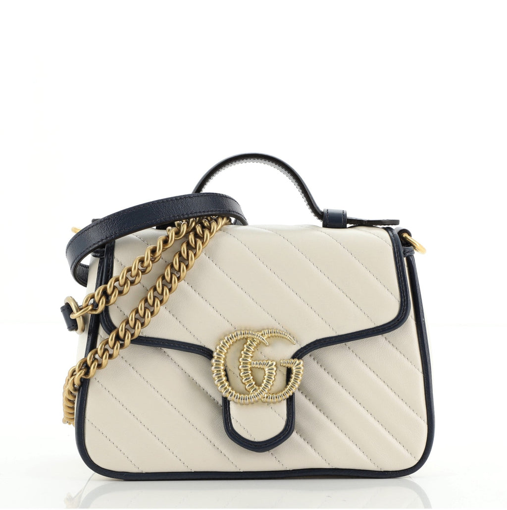GG Marmont Top Handle Flap Bag Diagonal Quilted Leather Mini