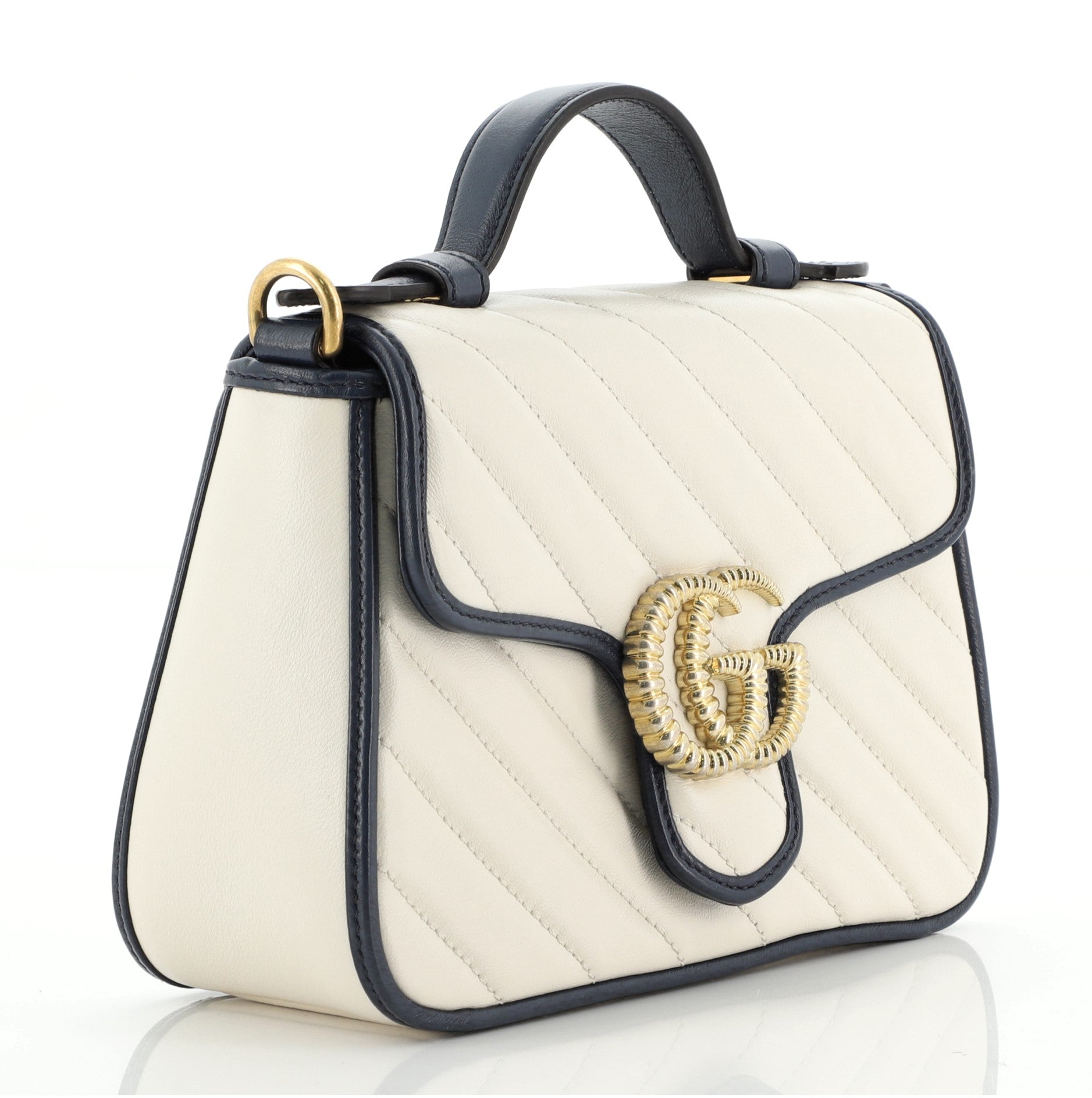 GG Marmont Top Handle Flap Bag Diagonal Quilted Leather Mini