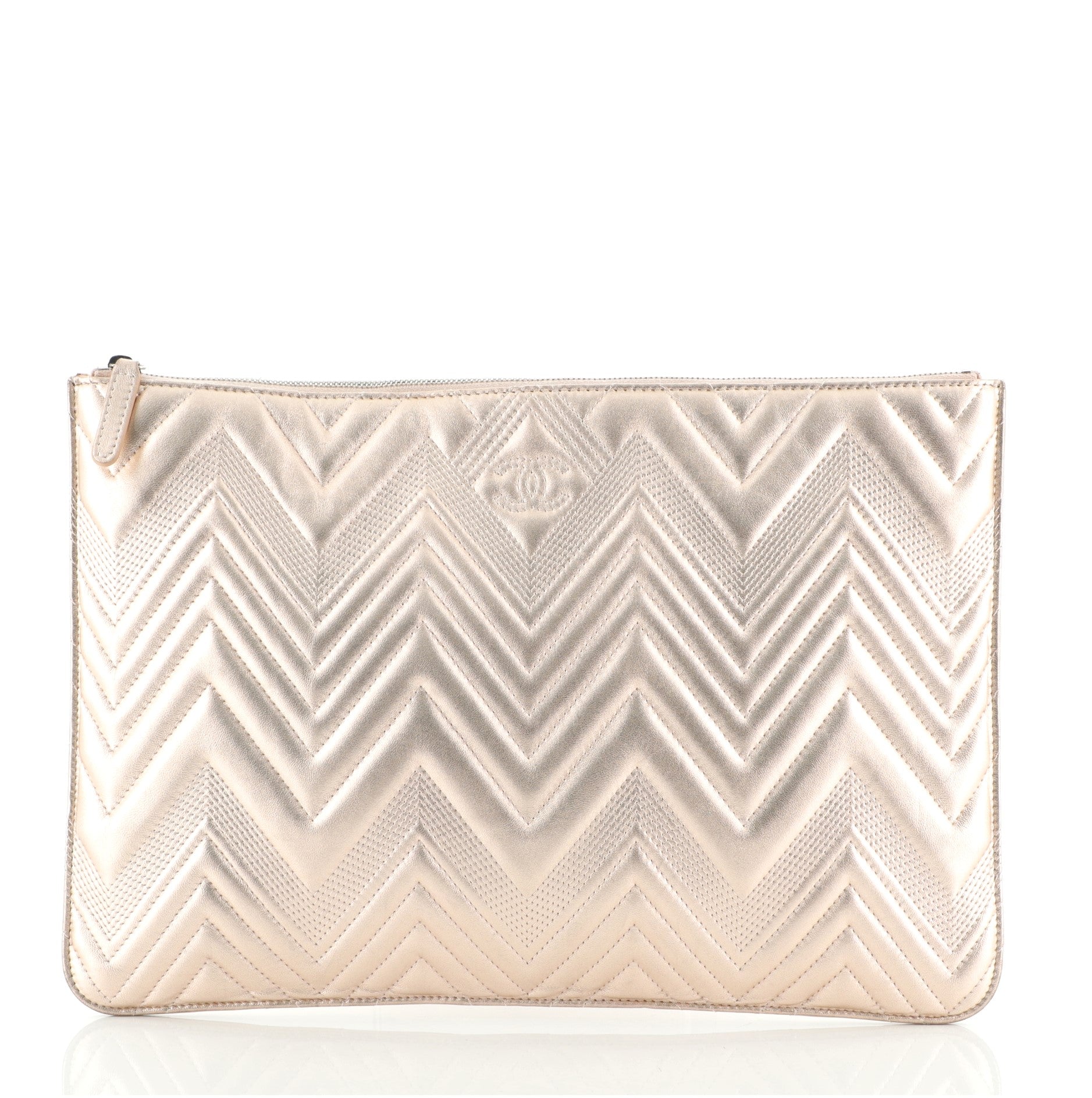O Case Clutch Chevron Metallic Calfskin Large