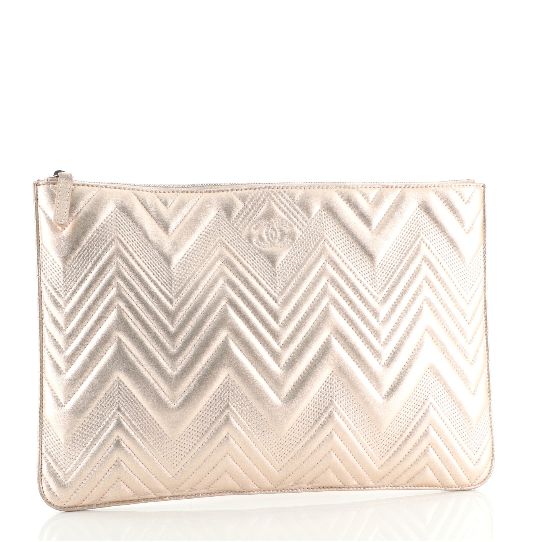 O Case Clutch Chevron Metallic Calfskin Large