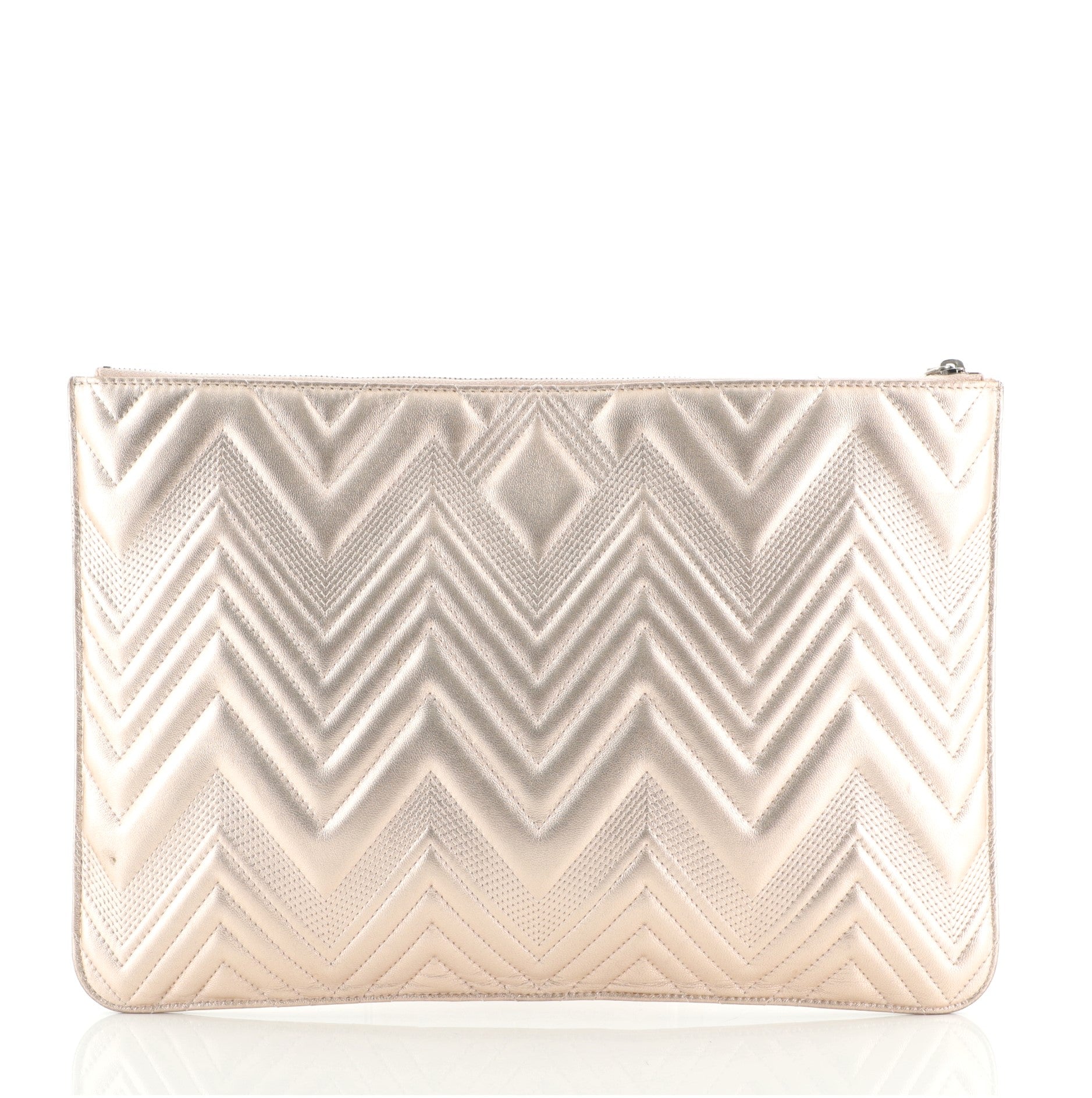 O Case Clutch Chevron Metallic Calfskin Large
