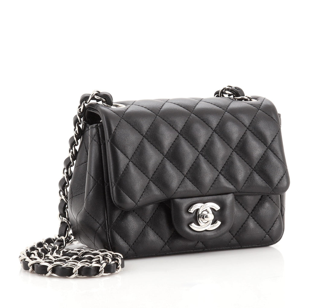 Square Classic Single Flap Bag Quilted Lambskin Mini