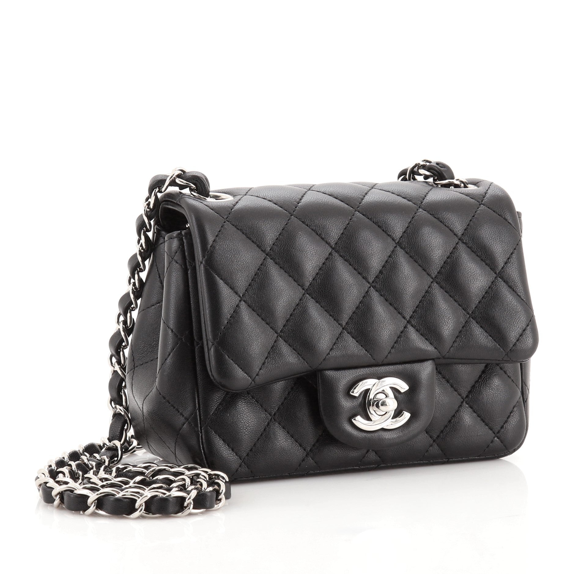 Square Classic Single Flap Bag Quilted Lambskin Mini