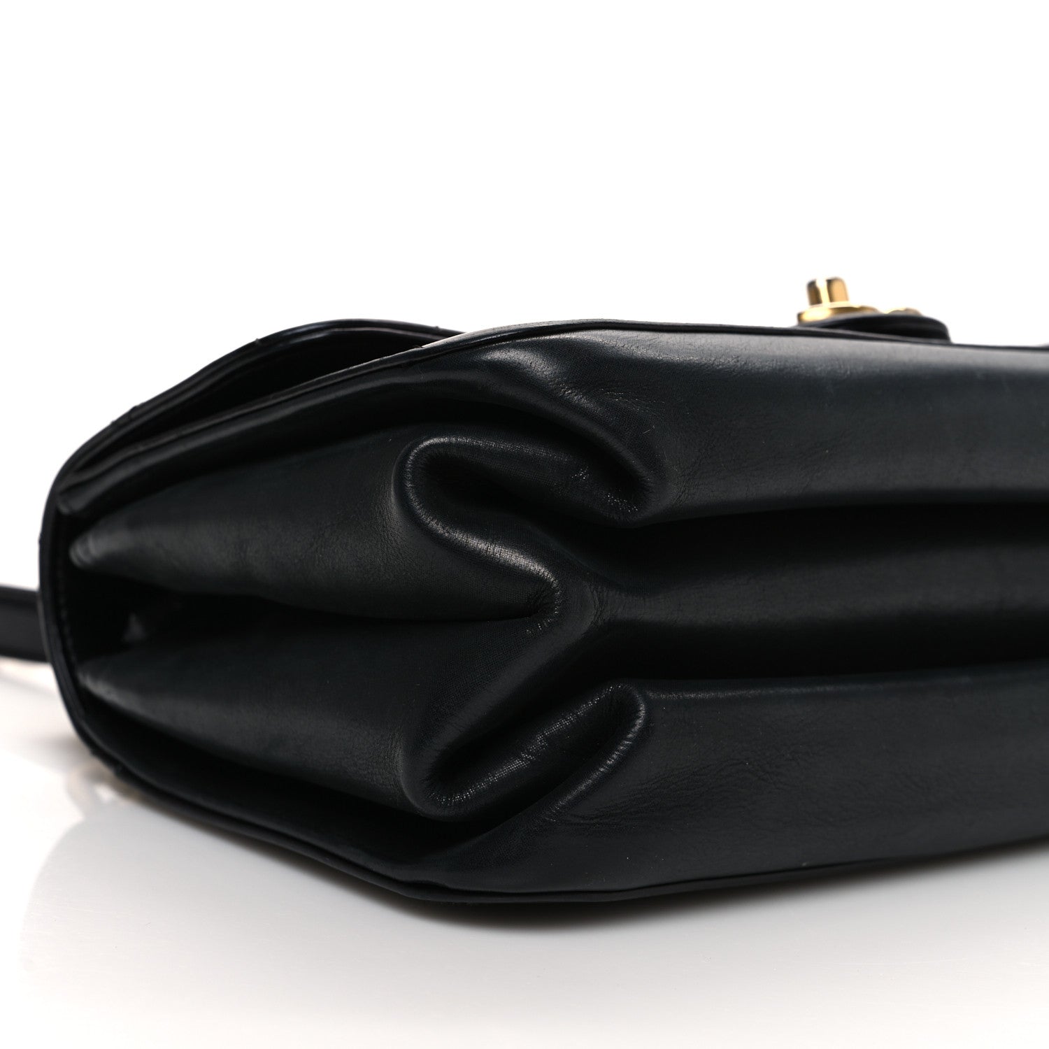 Glazed Calfskin Quilted Small Straight Lined Flap Black
