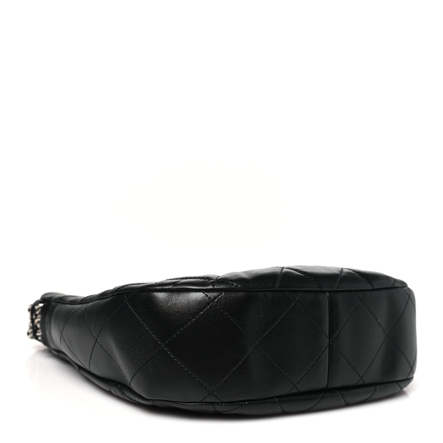Lambskin Chain Rows Quilted Chain Hobo Black