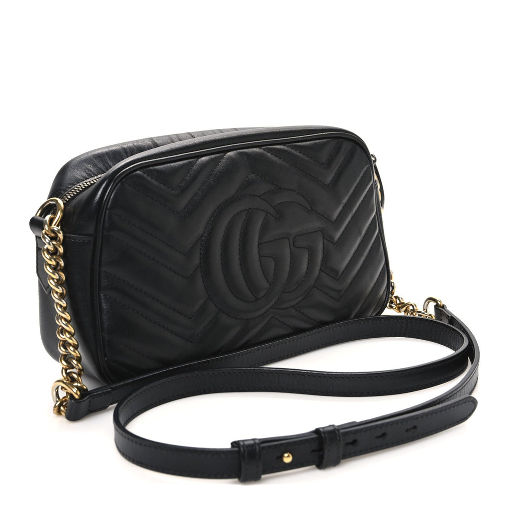 Calfskin Matelasse Small GG Marmont Chain Shoulder Bag Black
