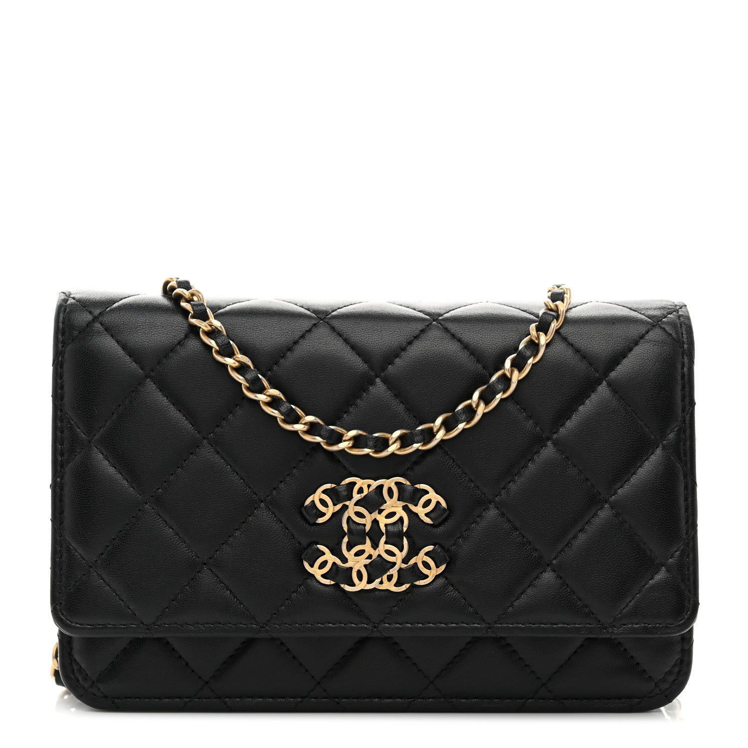 Lambskin Quilted Infinity Wallet On Chain WOC Black