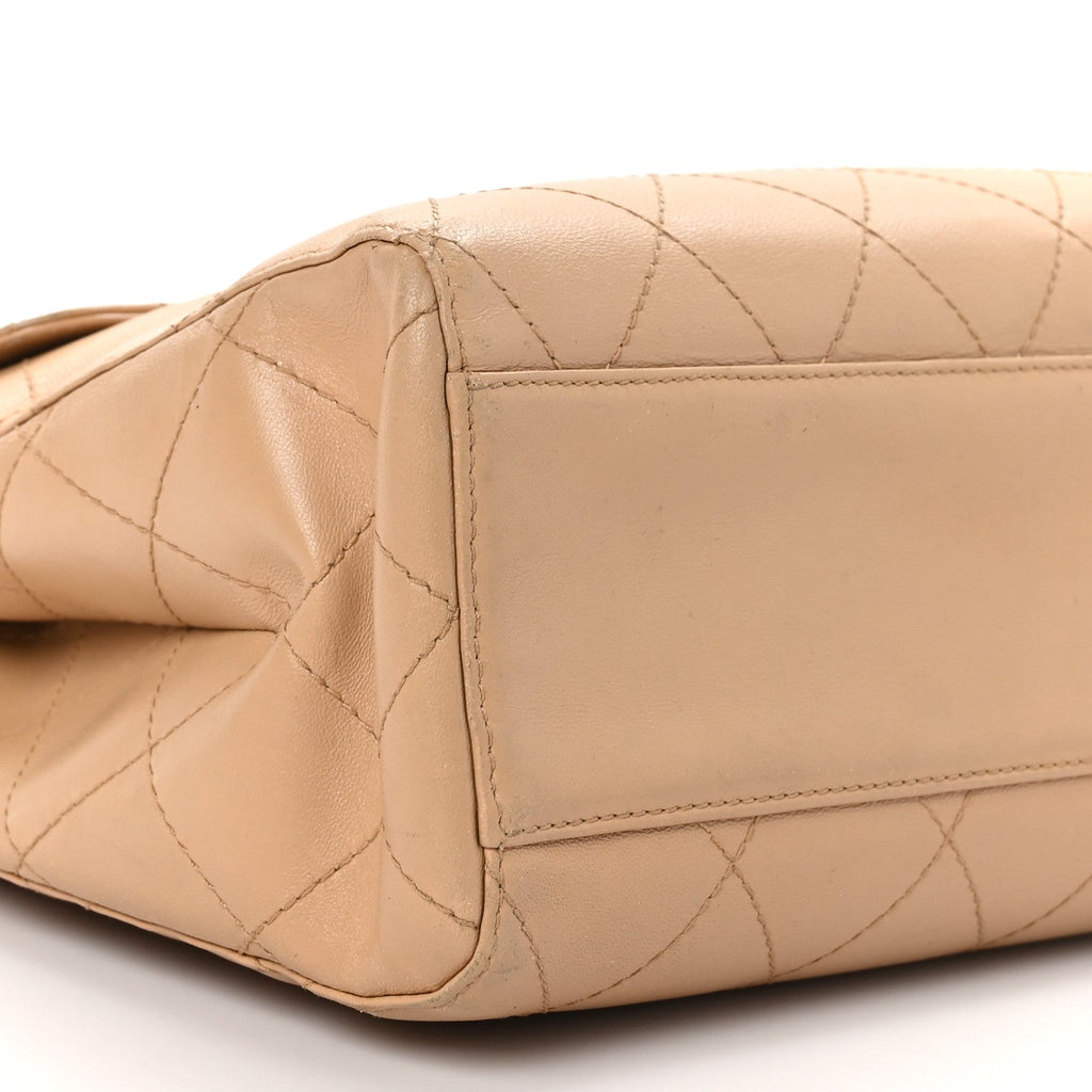Caviar Stitched Shoulder Flap Bag Beige