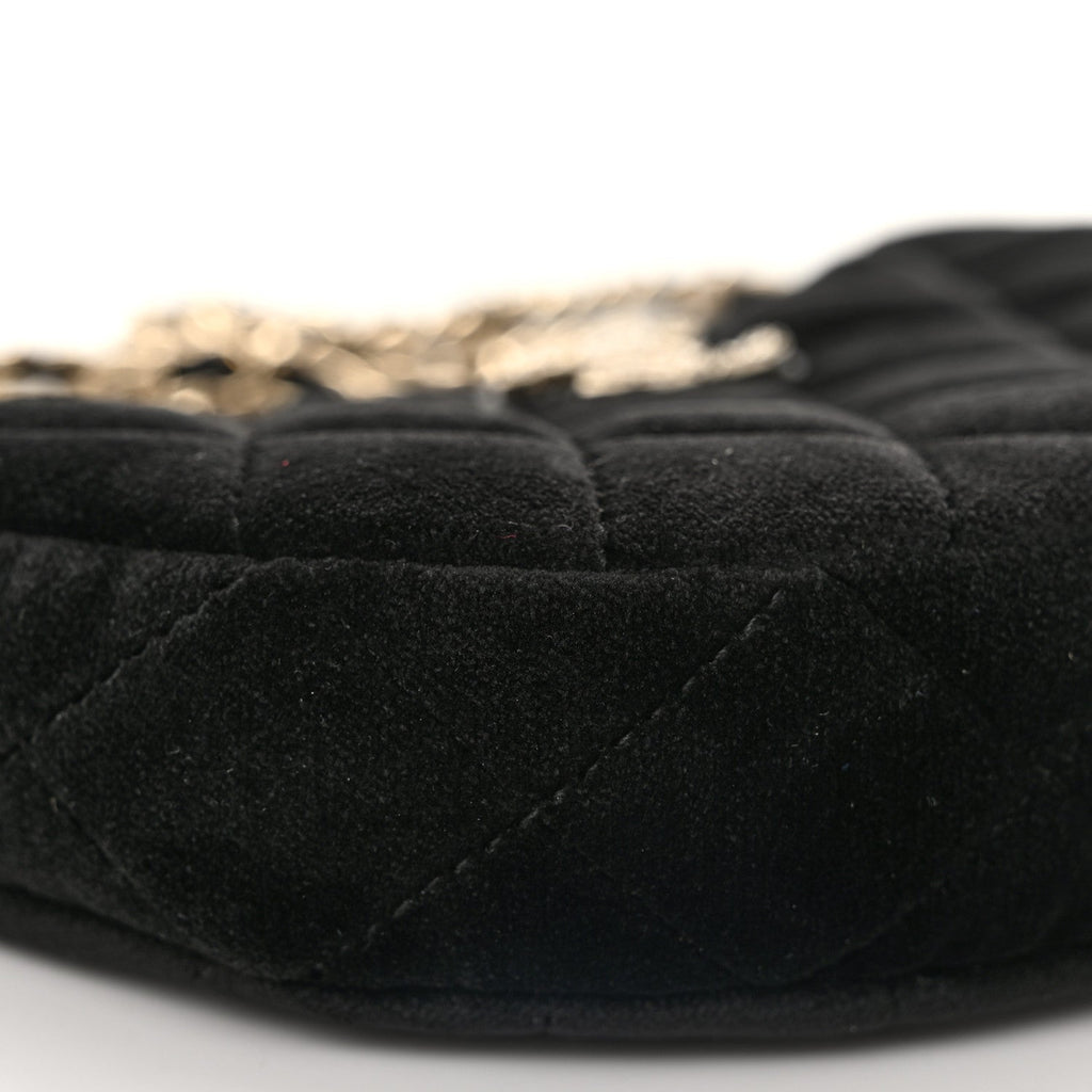 Velvet Crystal Quilted Chain Hobo Black