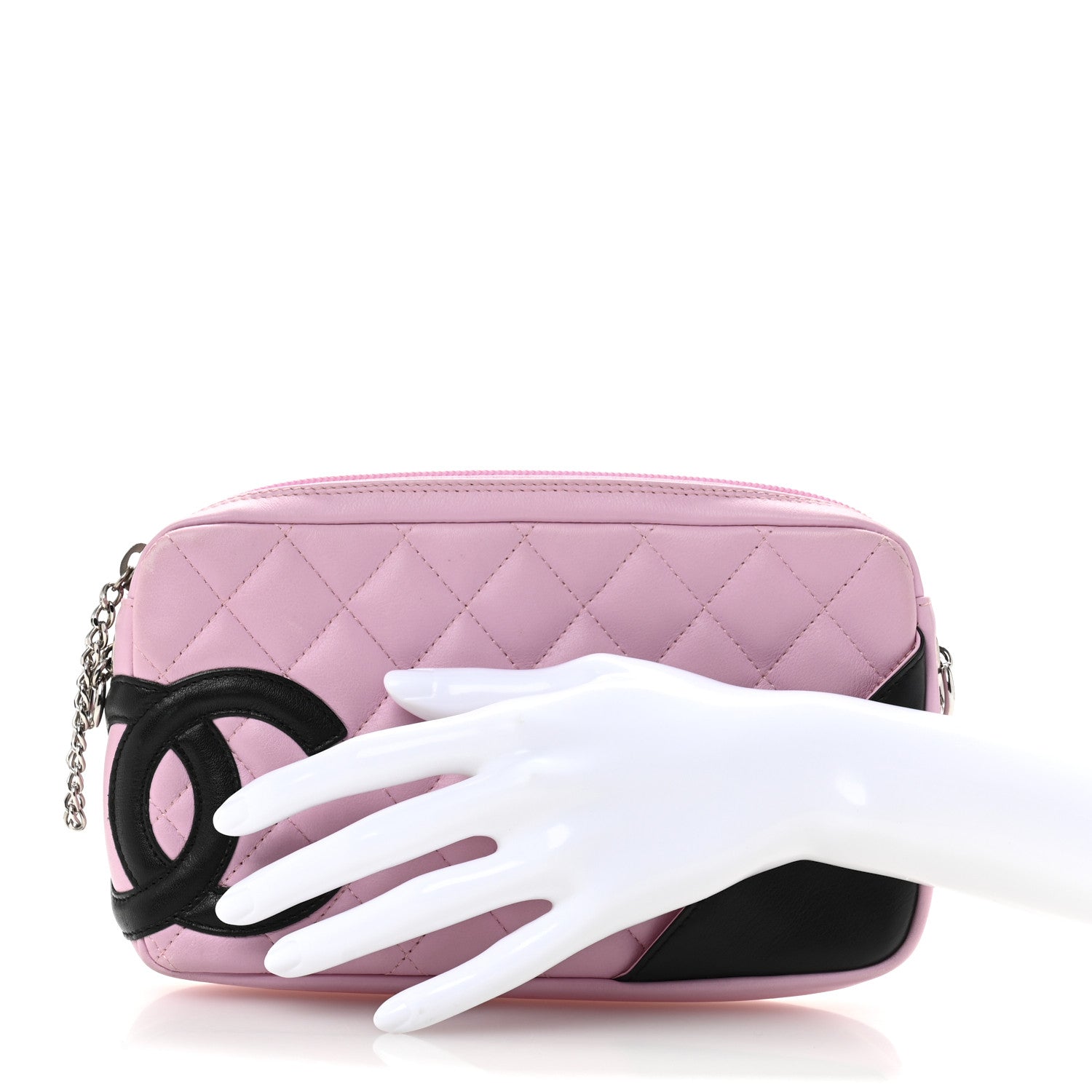 Calfskin Quilted Cambon Pochette Pink Black