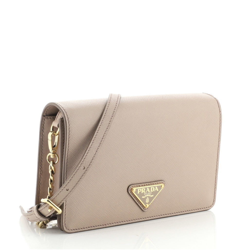 Flip Lock Wallet on Chain Clutch Saffiano Leather Small