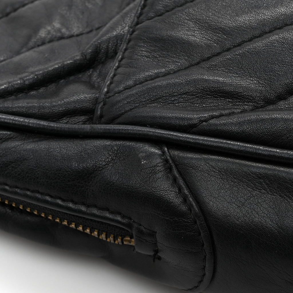 Lambskin Surpique Chevron Small Tote Black