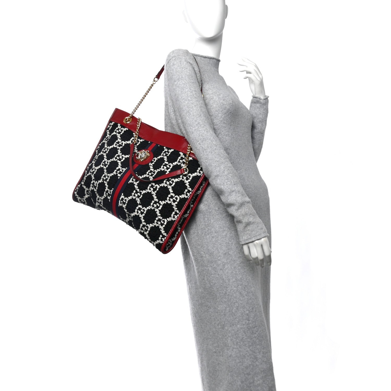 Tweed GG Monogram Large Rajah Chain Tote Romantic Cherry Black White