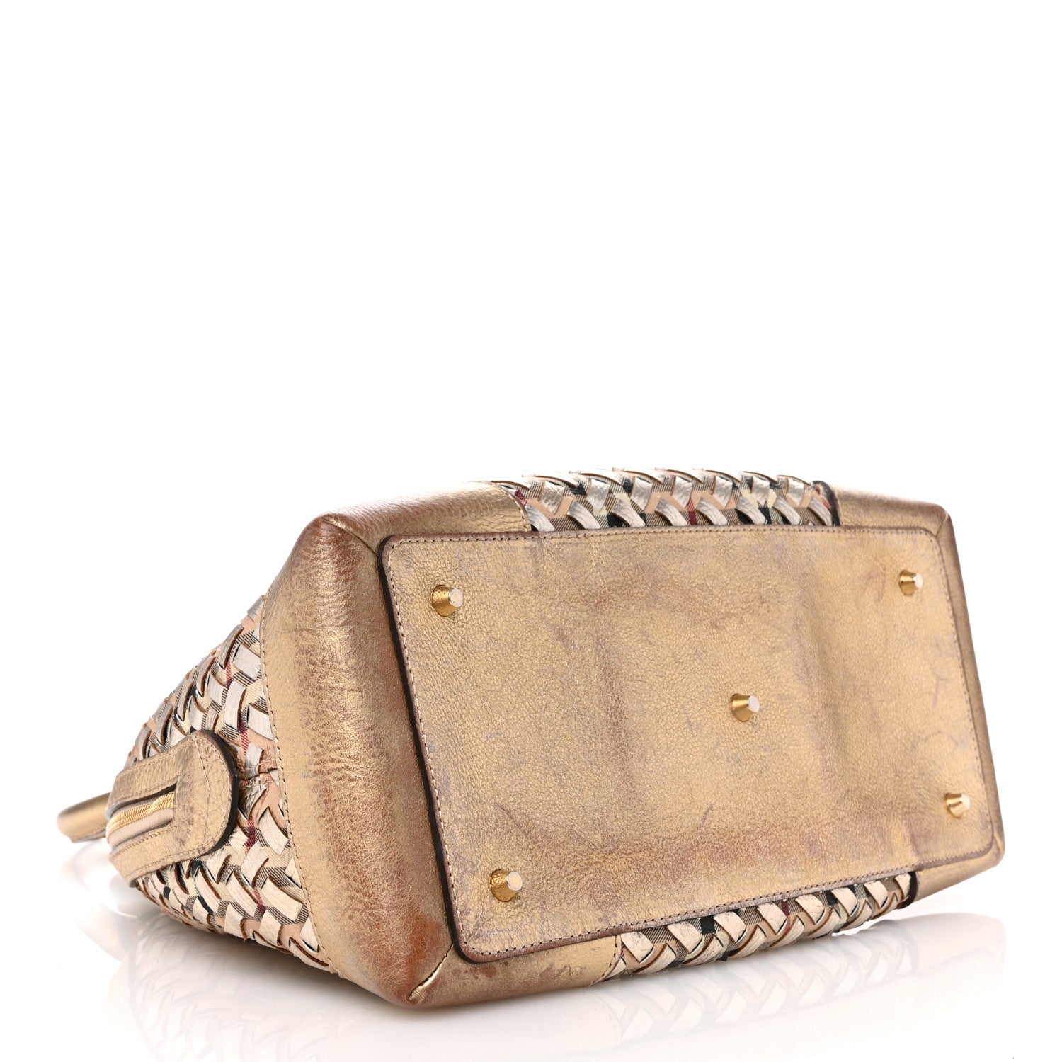 Metallic Woven Haymarket Check Thornley Satchel Gold
