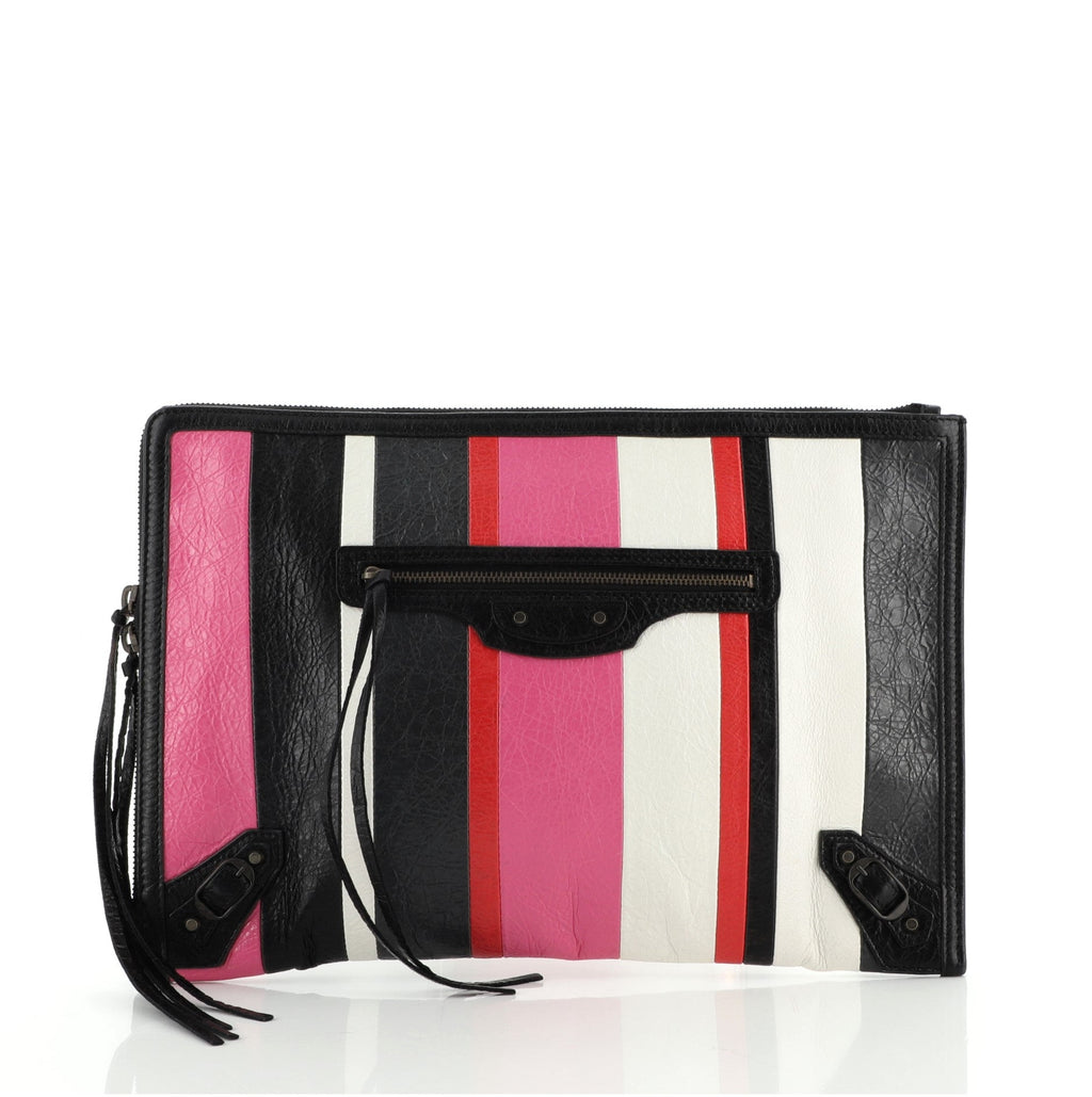 Zip Around Classic Studs Clutch Striped Leather Medium