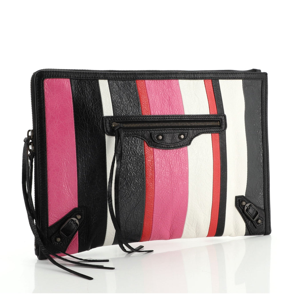 Zip Around Classic Studs Clutch Striped Leather Medium