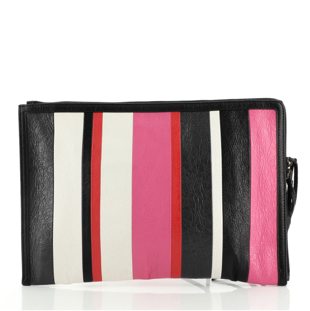 Zip Around Classic Studs Clutch Striped Leather Medium