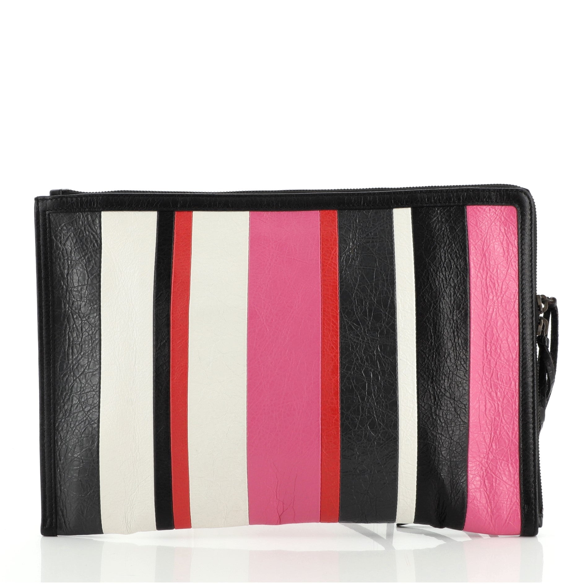 Zip Around Classic Studs Clutch Striped Leather Medium
