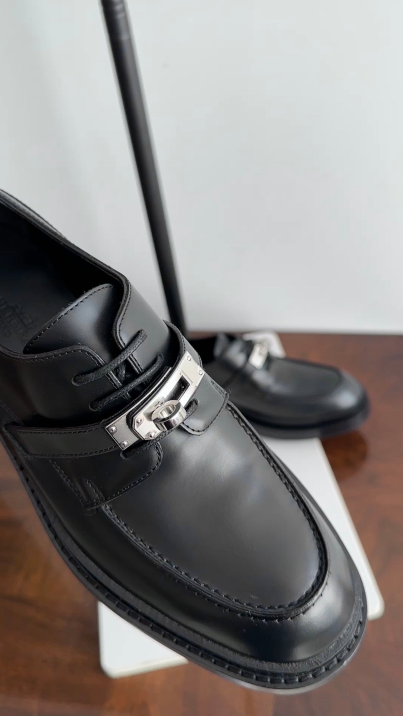 Hermes Black Leather First Kelly Oxford Shoes - 37 (EU 37.5)