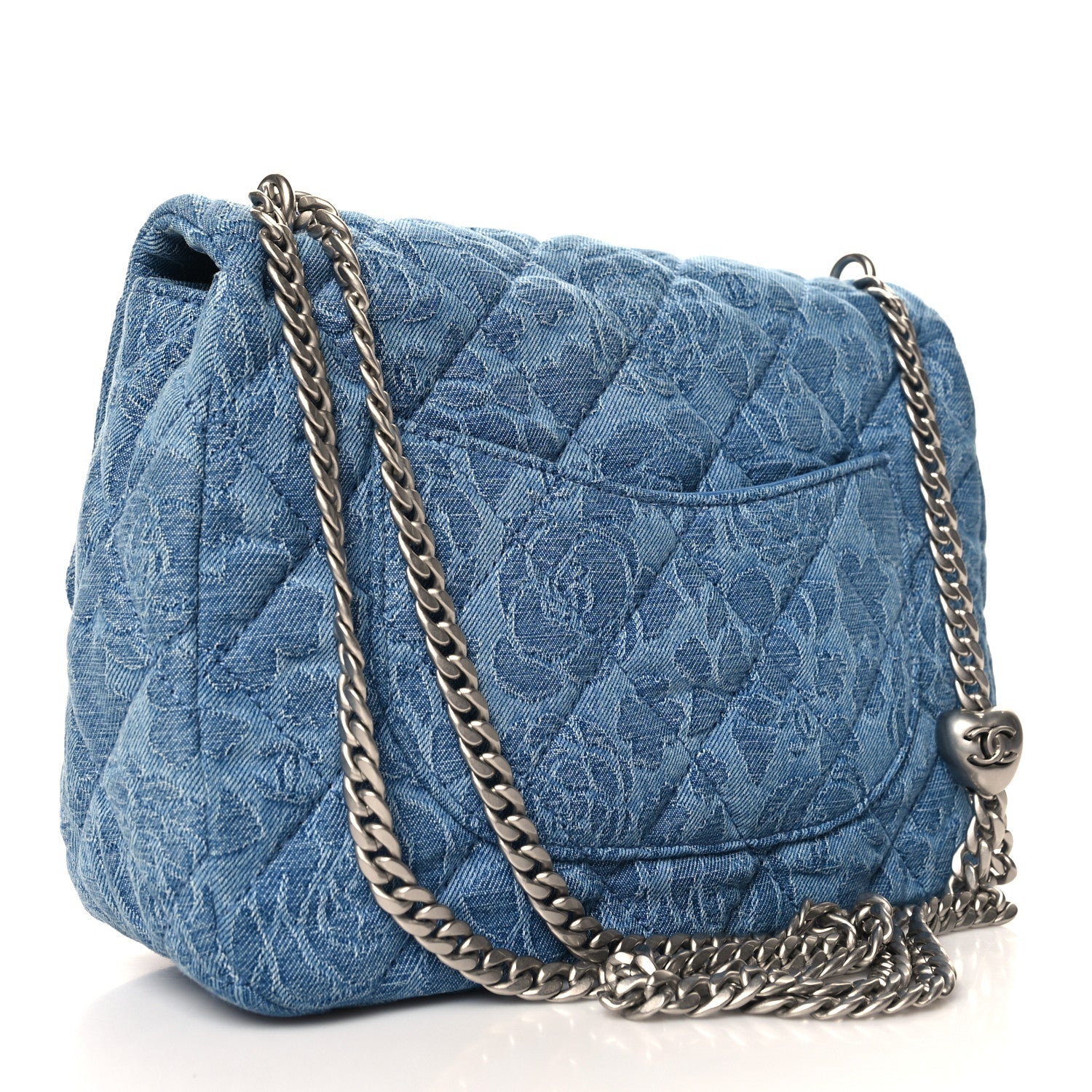 Denim Quilted Medium Camellia Sweetheart Flap Blue