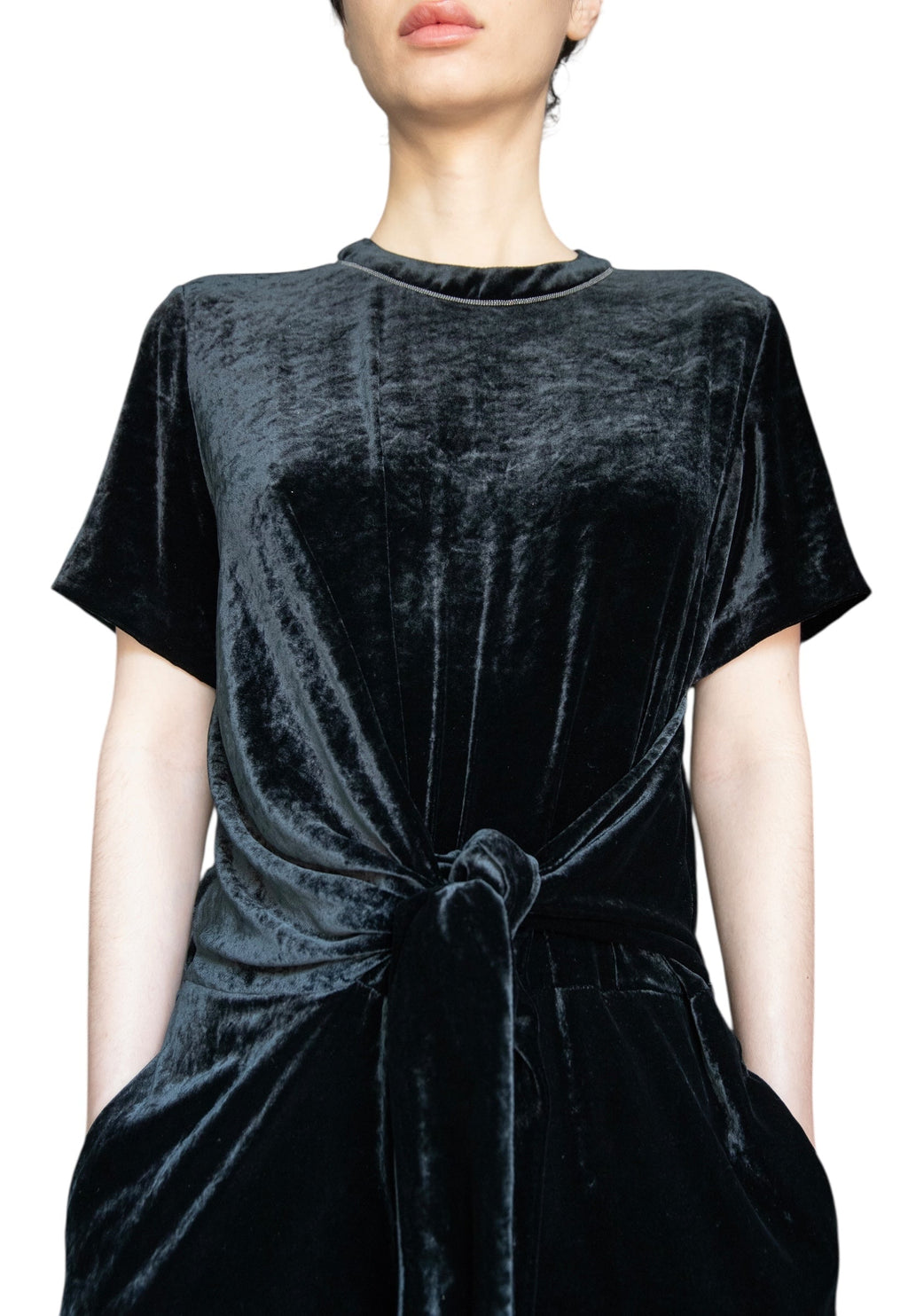 Brunello Cucinelli Black Velvet Monili Jumpsuit - M