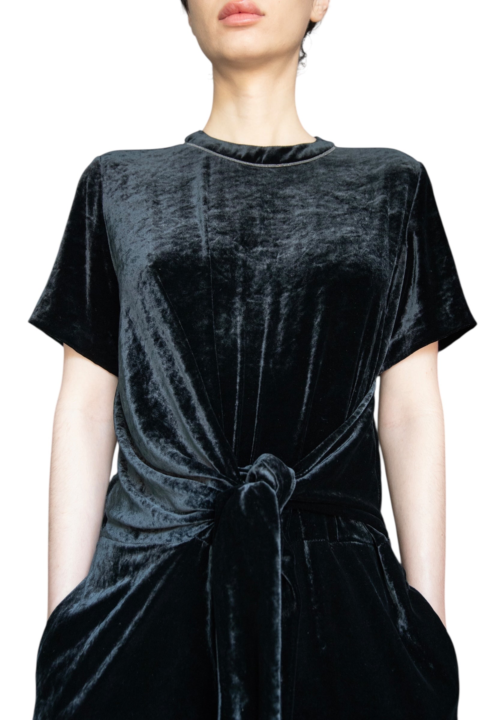 Brunello Cucinelli Black Velvet Monili Jumpsuit - M