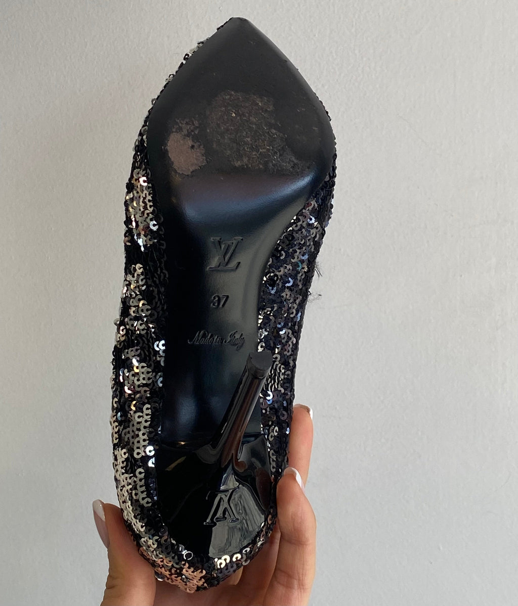 Louis Vuitton Black Liza Sequin Pumps - 37