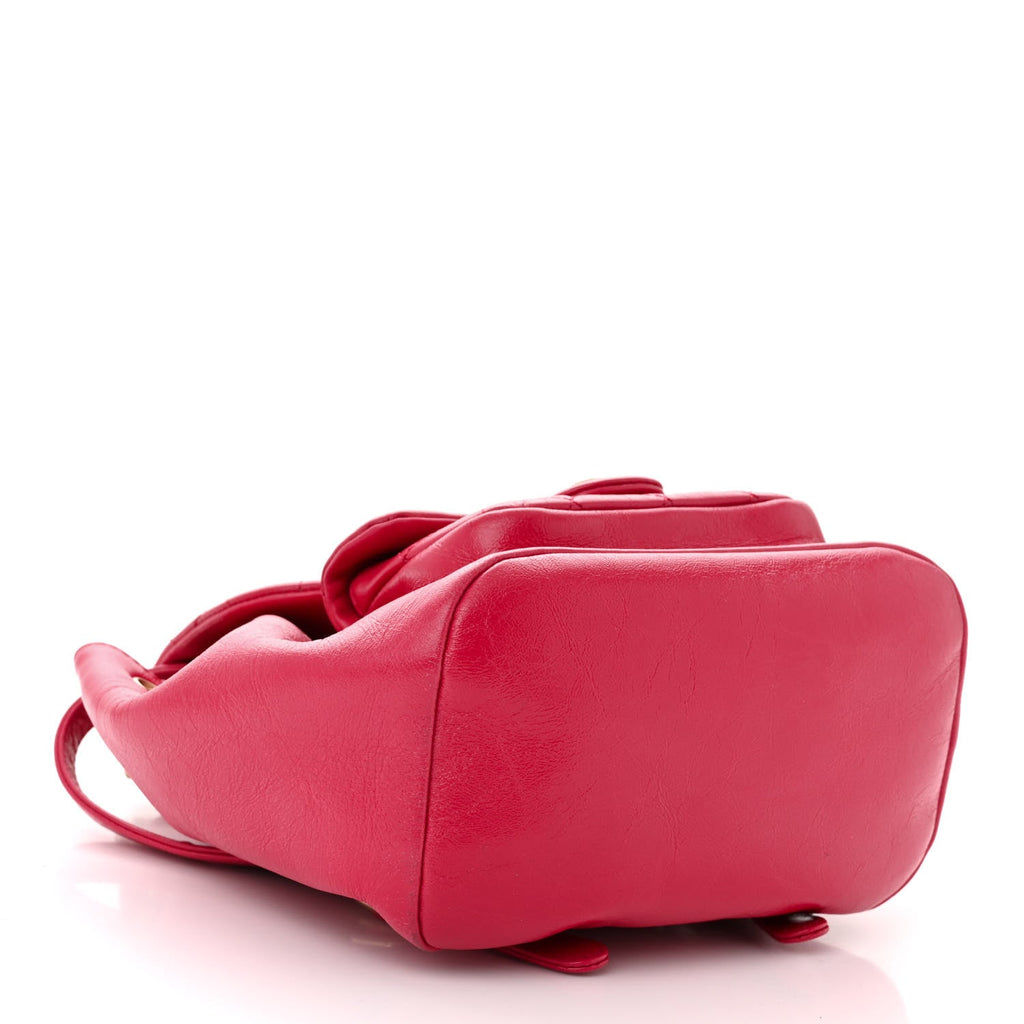 Glazed Aged Calfskin Quilted Small Duma Drawstring Backpack Red