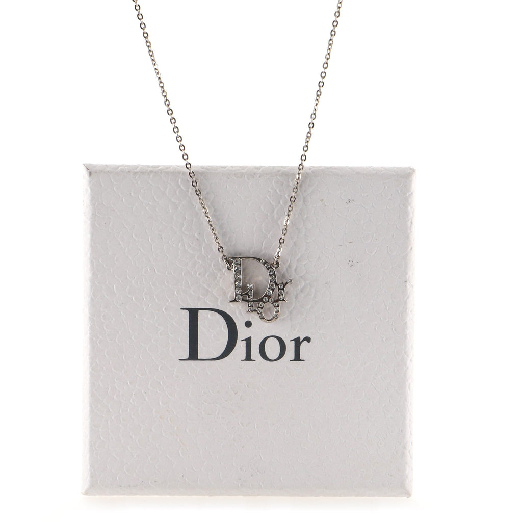 Logo Pendant Necklace Metal with Crystal