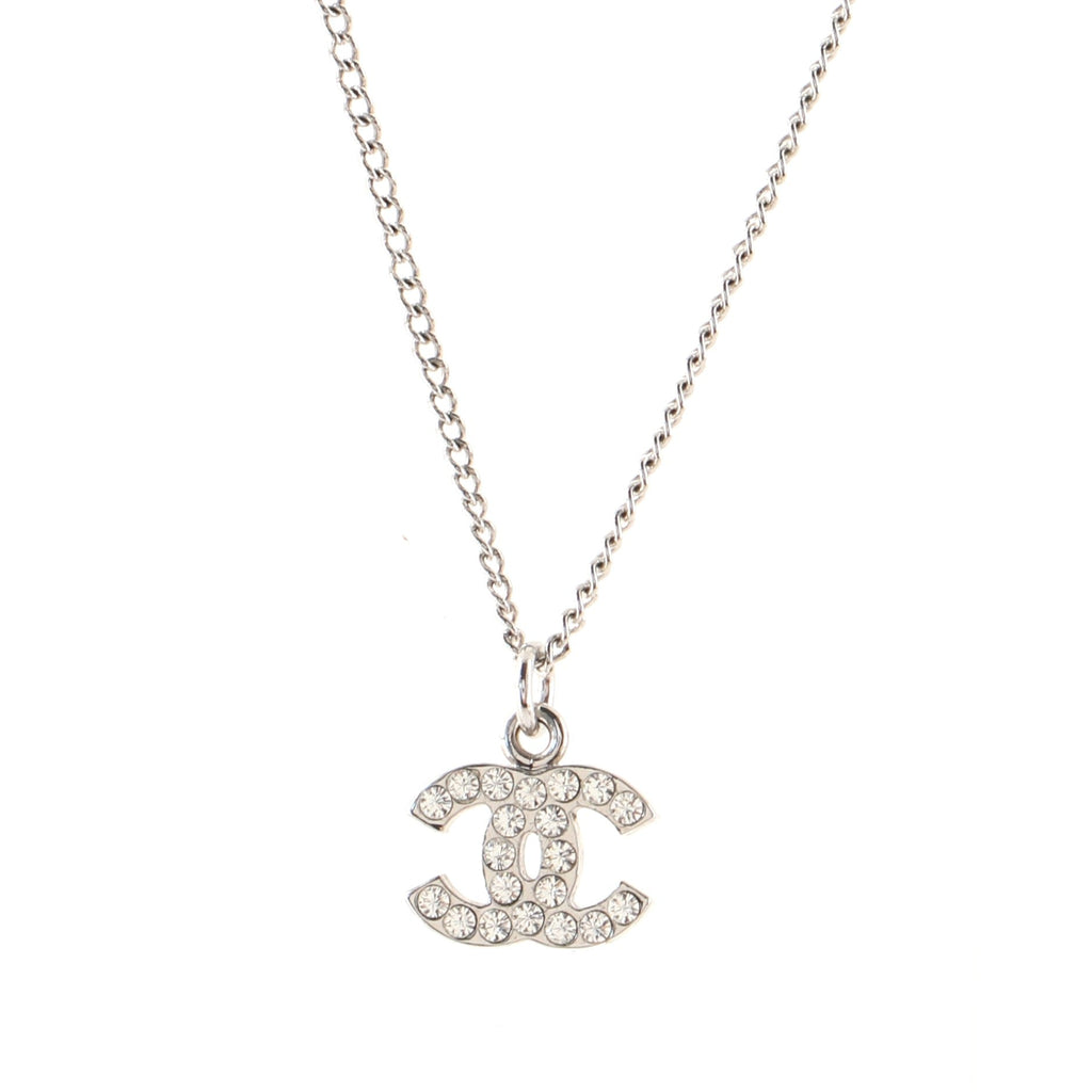 CC Long Pendant Necklace Crystal Embellished Metal