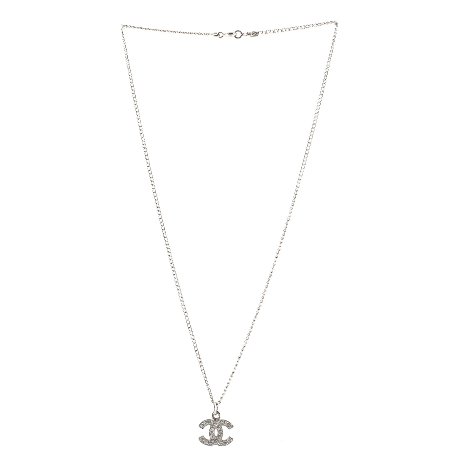 CC Long Pendant Necklace Crystal Embellished Metal