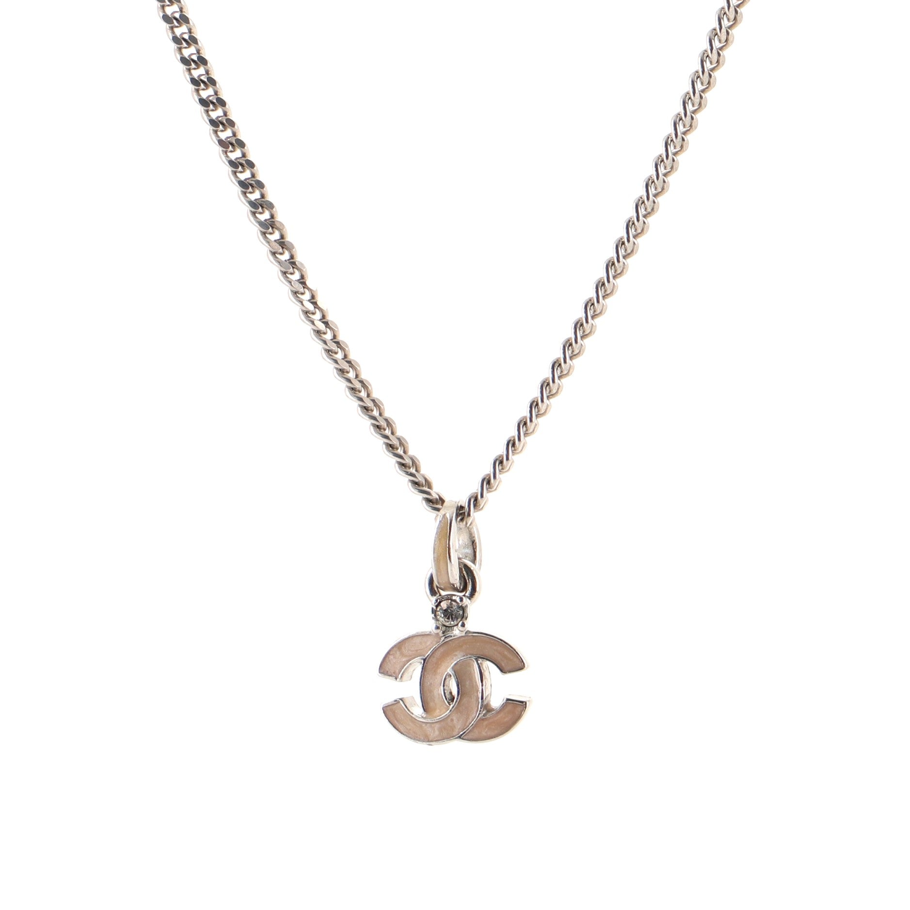 CC Pendant Long Necklace Metal and Enamel