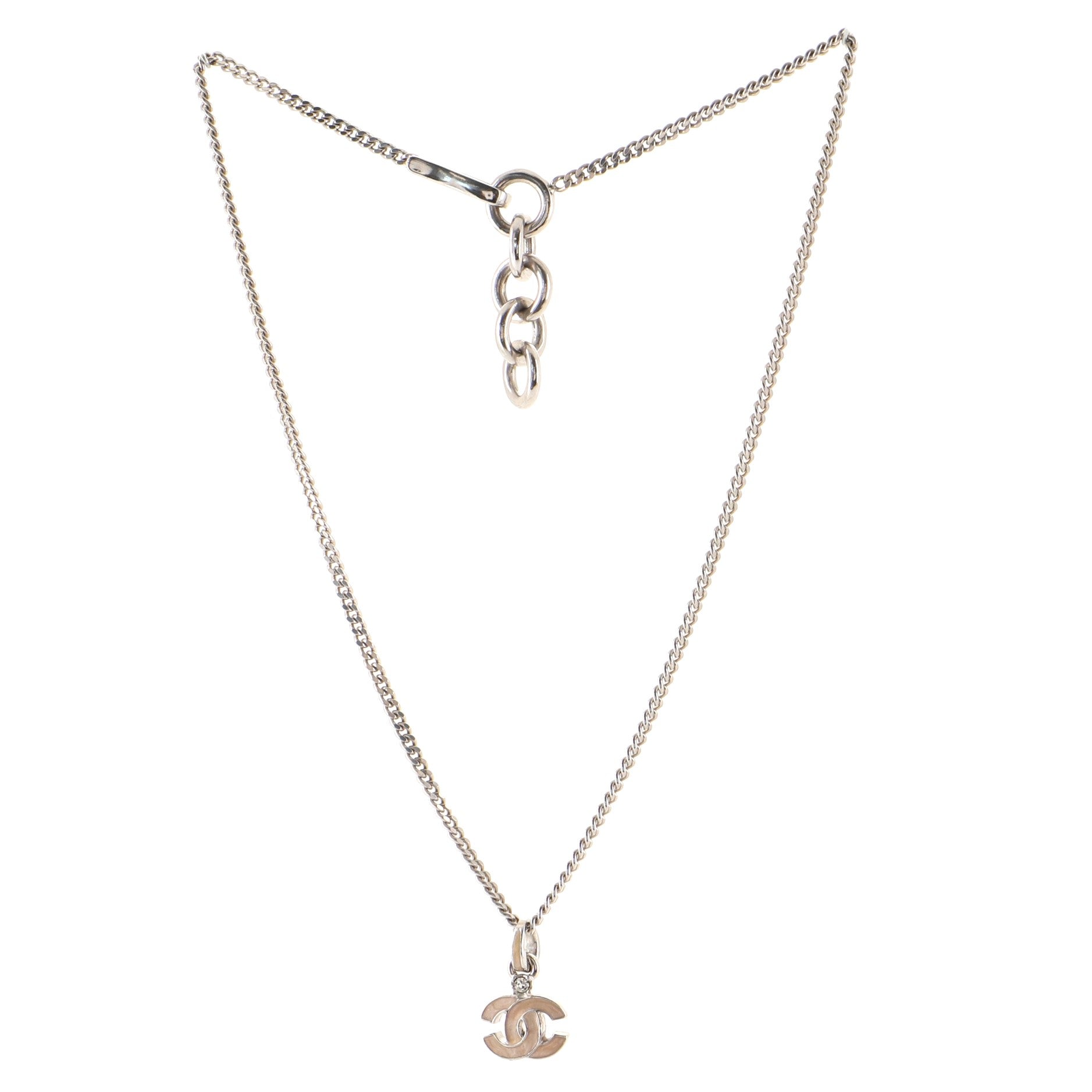 CC Pendant Long Necklace Metal and Enamel