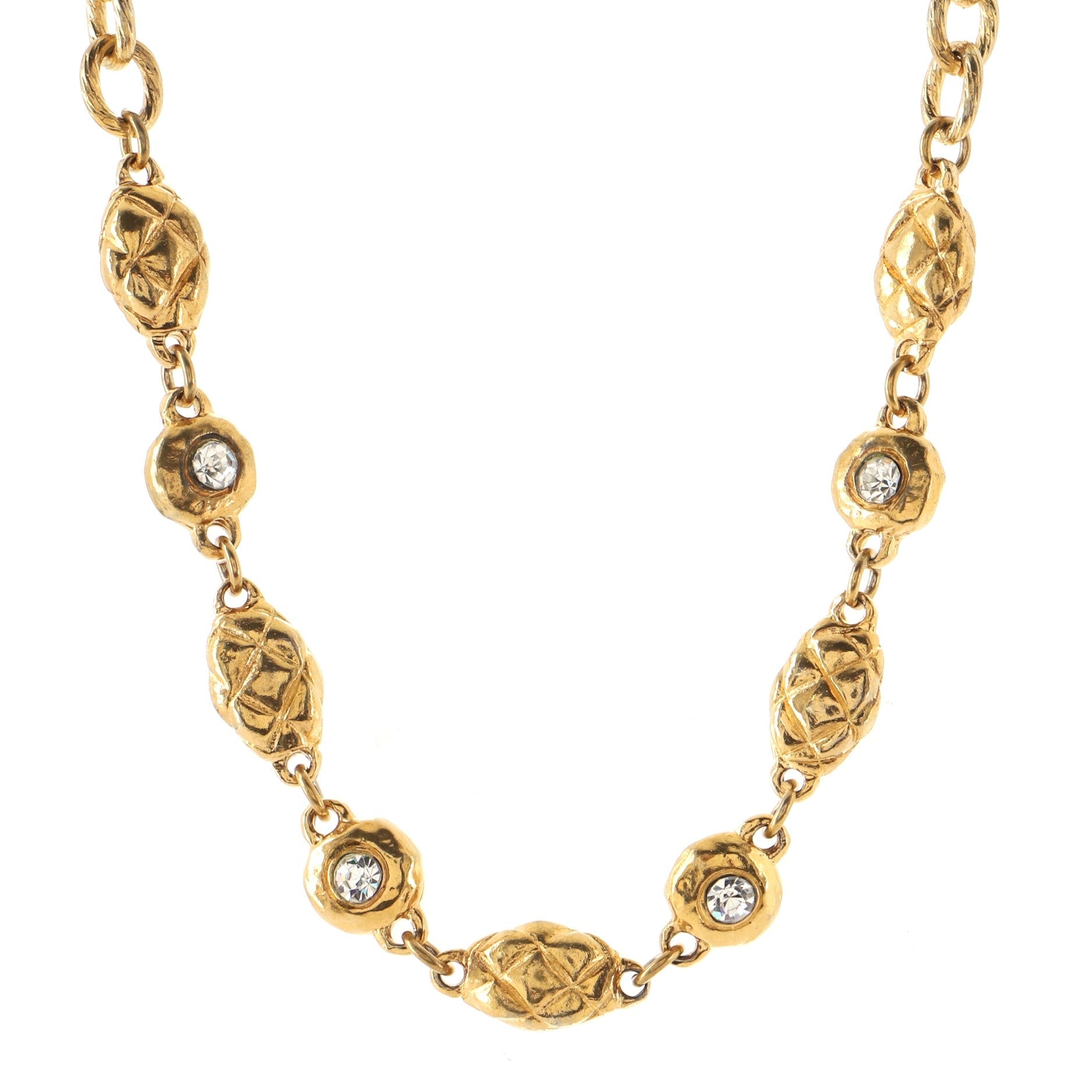 Vintage Medallion Quilted Necklace Metal with Crystal