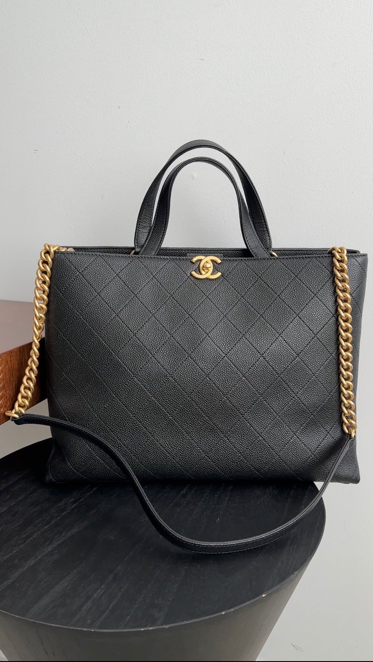 Chanel Black Stitched Caviar Leather Chic Affinity Tote Bag