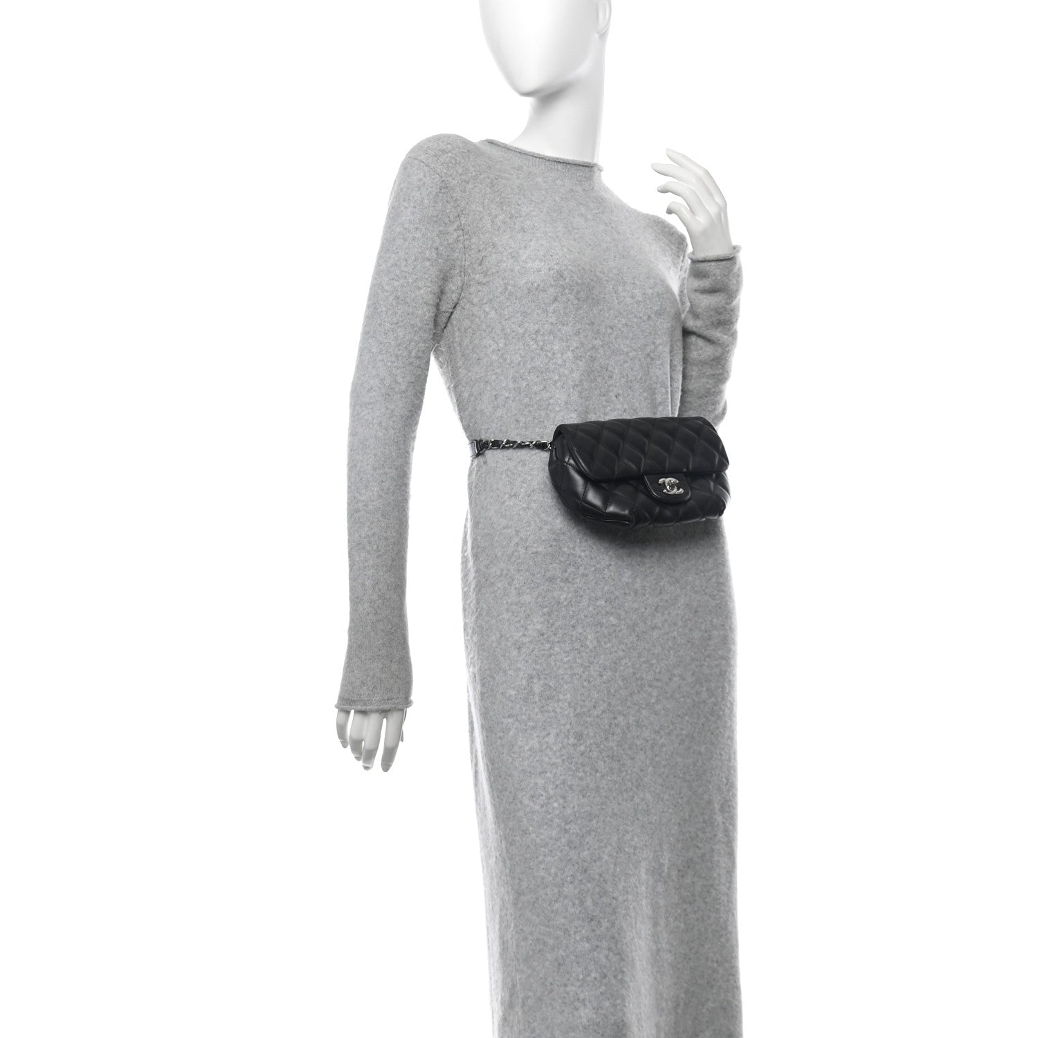 Calfskin Quilted CC Uniform Flap Belt Bag Black