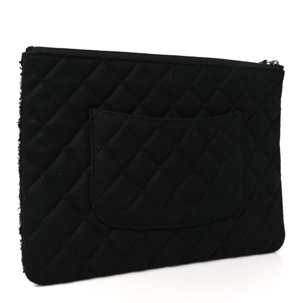Sequin Wool Quilted Cosmetic Pouch Black Silver