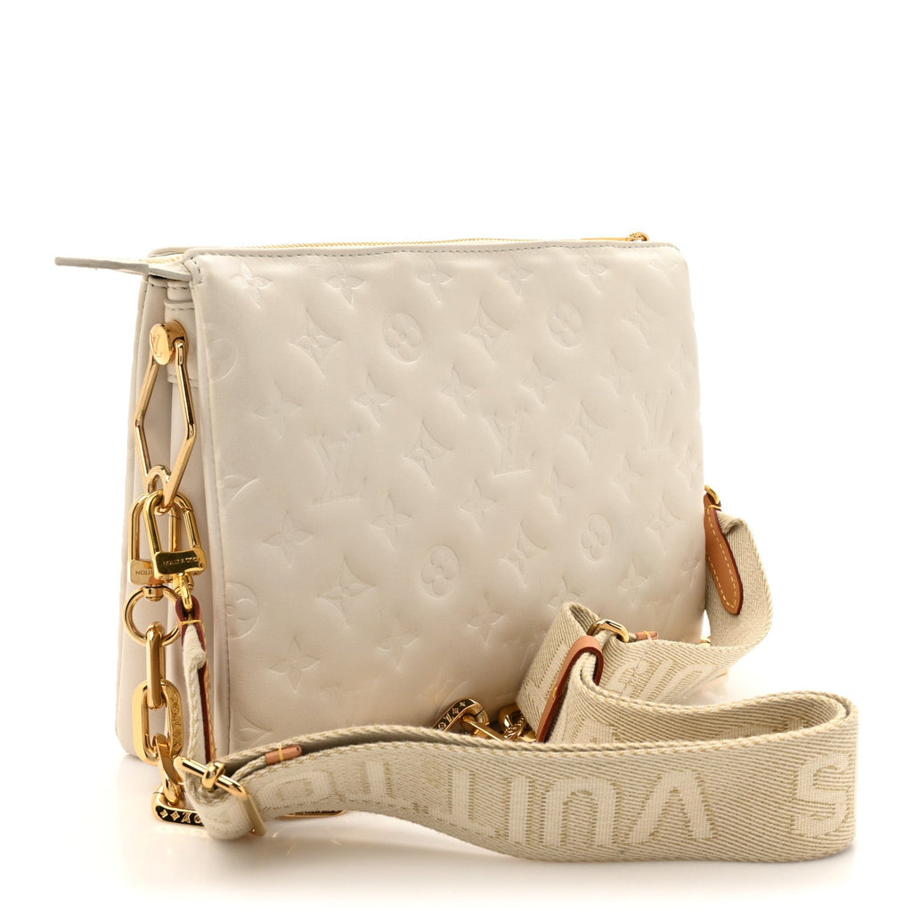 Lambskin Embossed Monogram Coussin PM Beige Cream