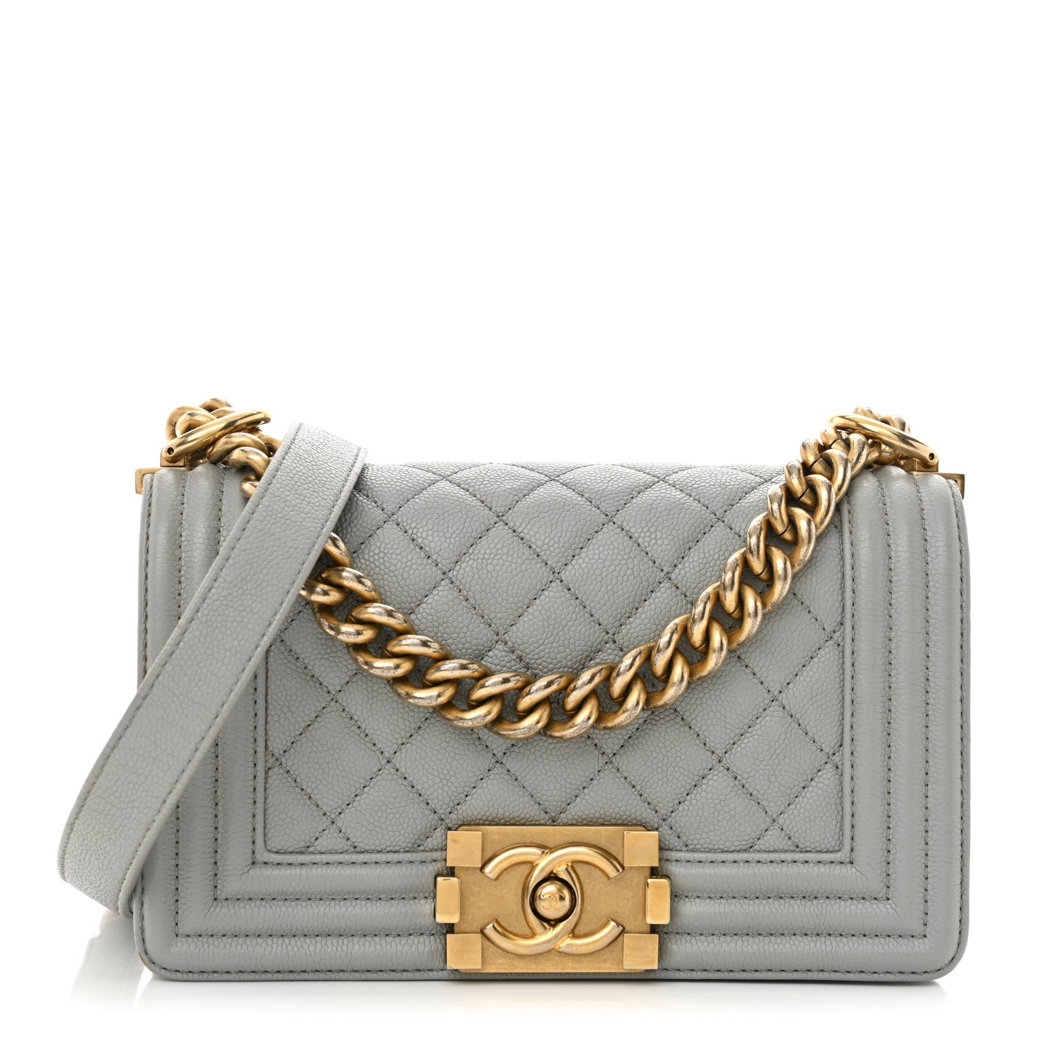 Caviar Quilted Small Boy Flap Light Grey