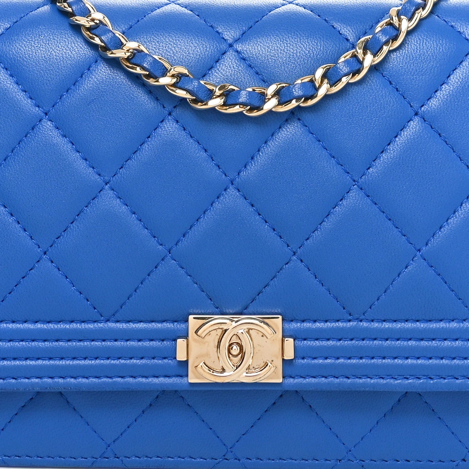 Lambskin Quilted Boy Wallet On Chain WOC Blue