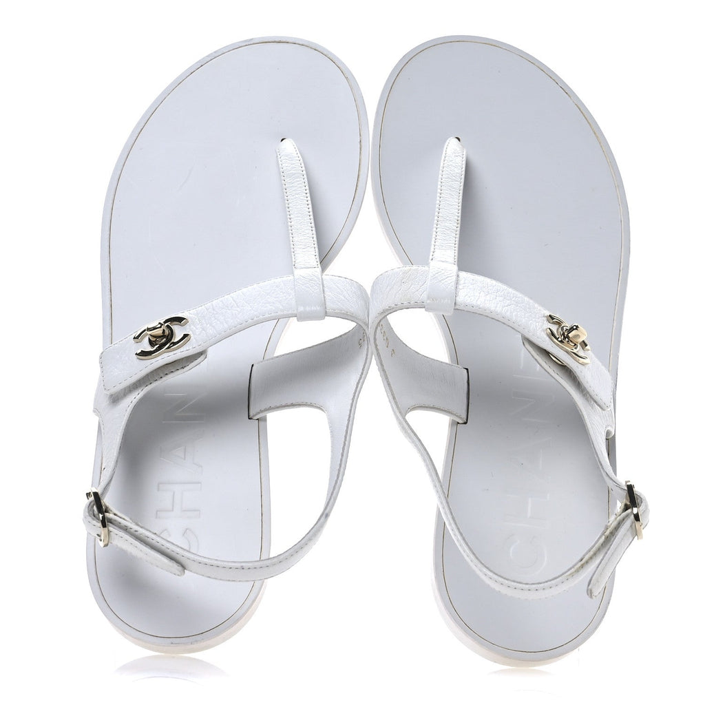 Lambskin CC Thong Sandals 36 White