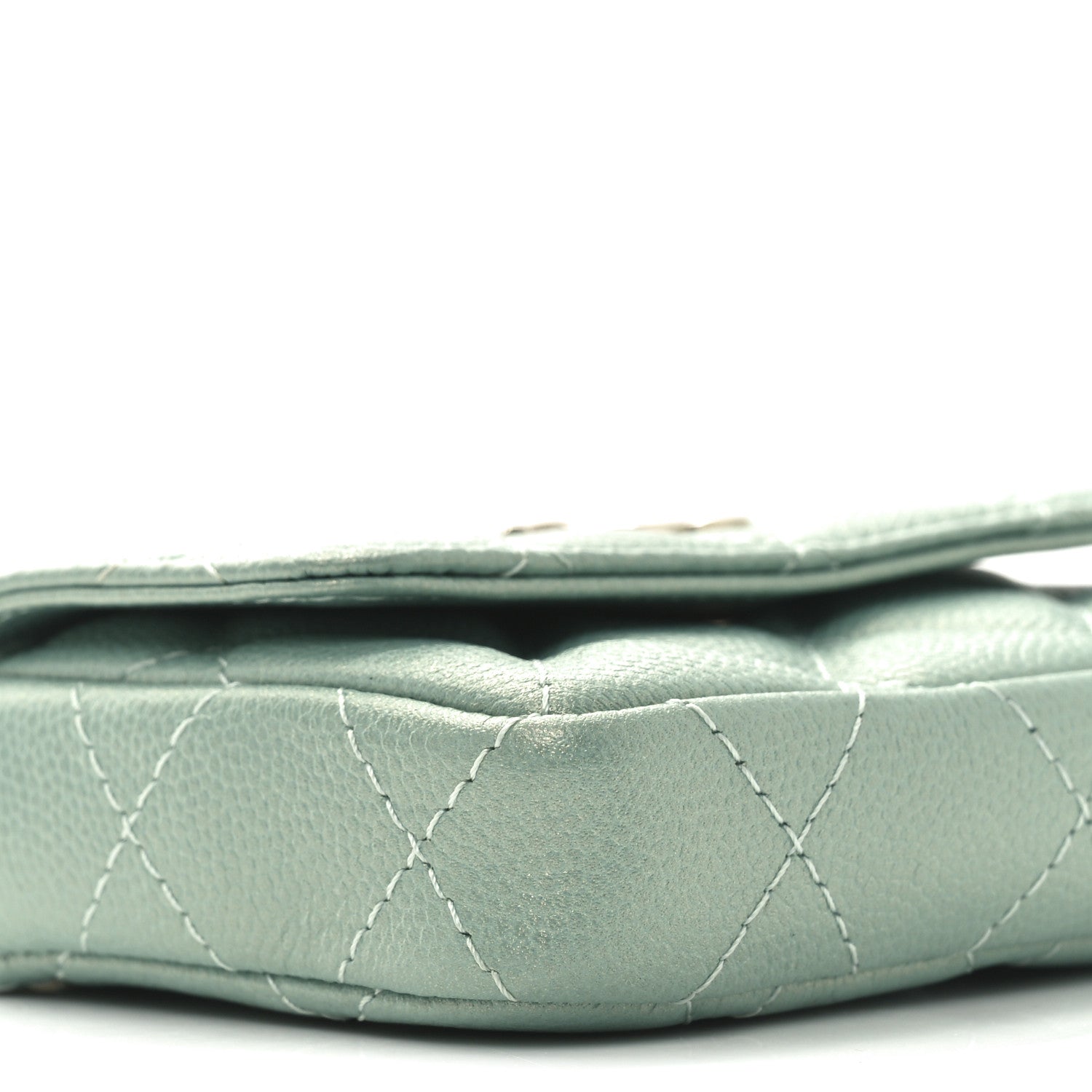 Iridescent Caviar Quilted Pearl On Top Coin Purse With Chain Light Green