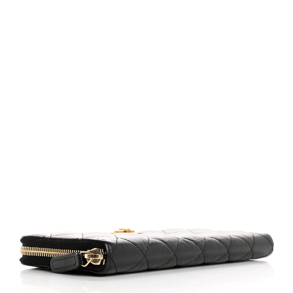 Aged Calfskin Quilted Reissue Large Gusset Zip Around Wallet Black