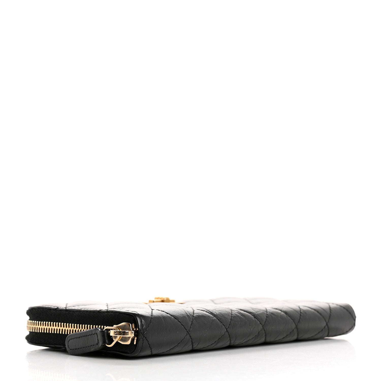 Aged Calfskin Quilted Reissue Large Gusset Zip Around Wallet Black