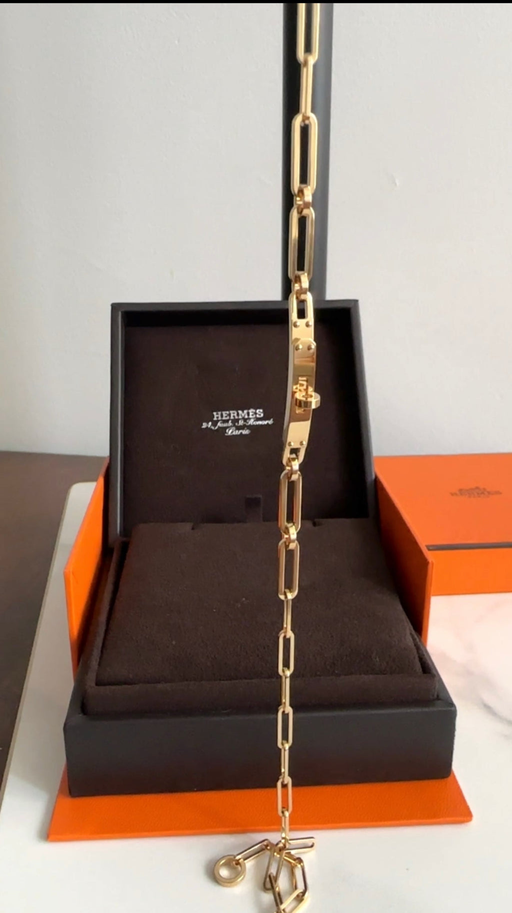 Hermes 18k Yellow Gold Kelly Choker / Double Bracelet