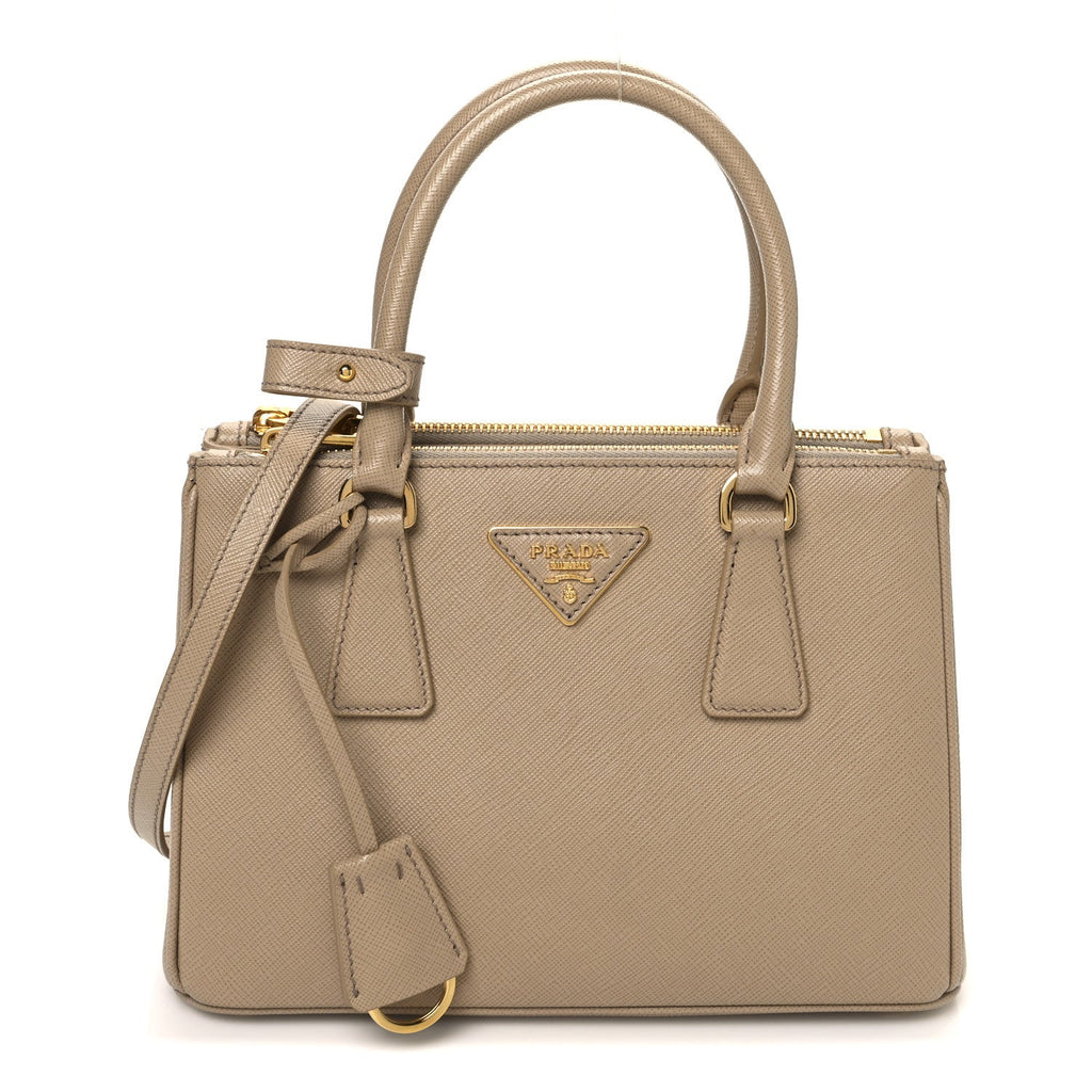 Saffiano Lux Mini Galleria Double Zip Tote Sabbia