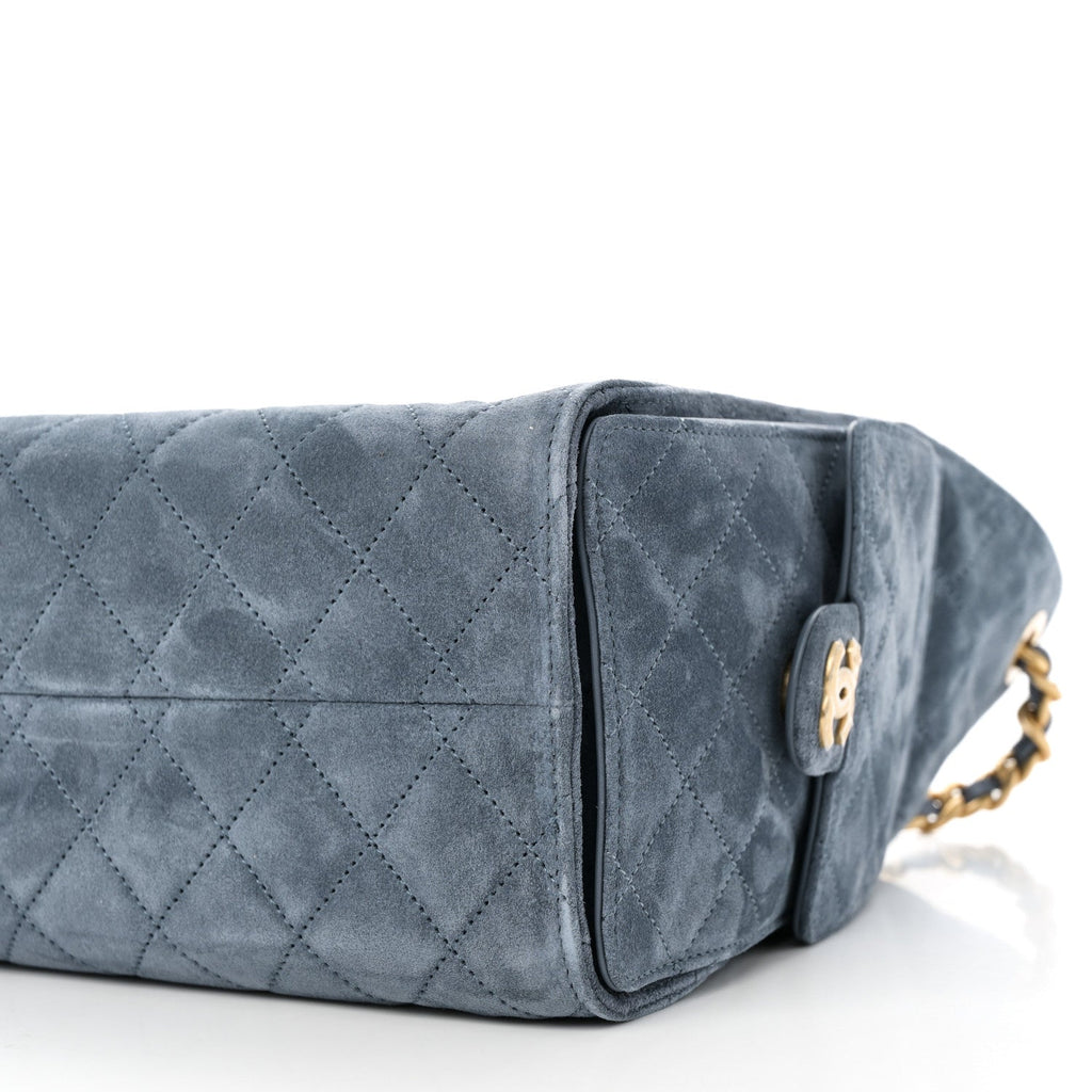 Suede Quilted Small Chanel 25 Handbag Blue