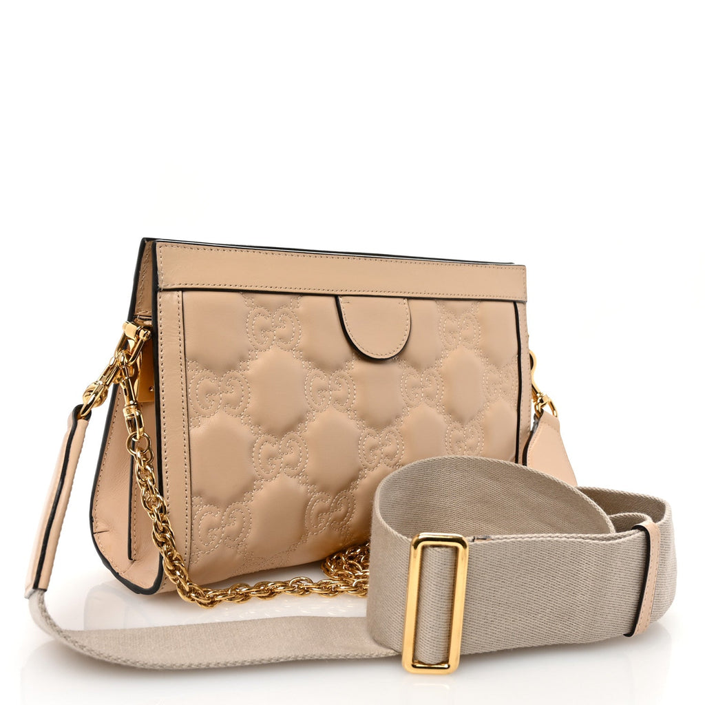 Calfskin GG Matelasse Small Slim Chain Shoulder Bag Naturale