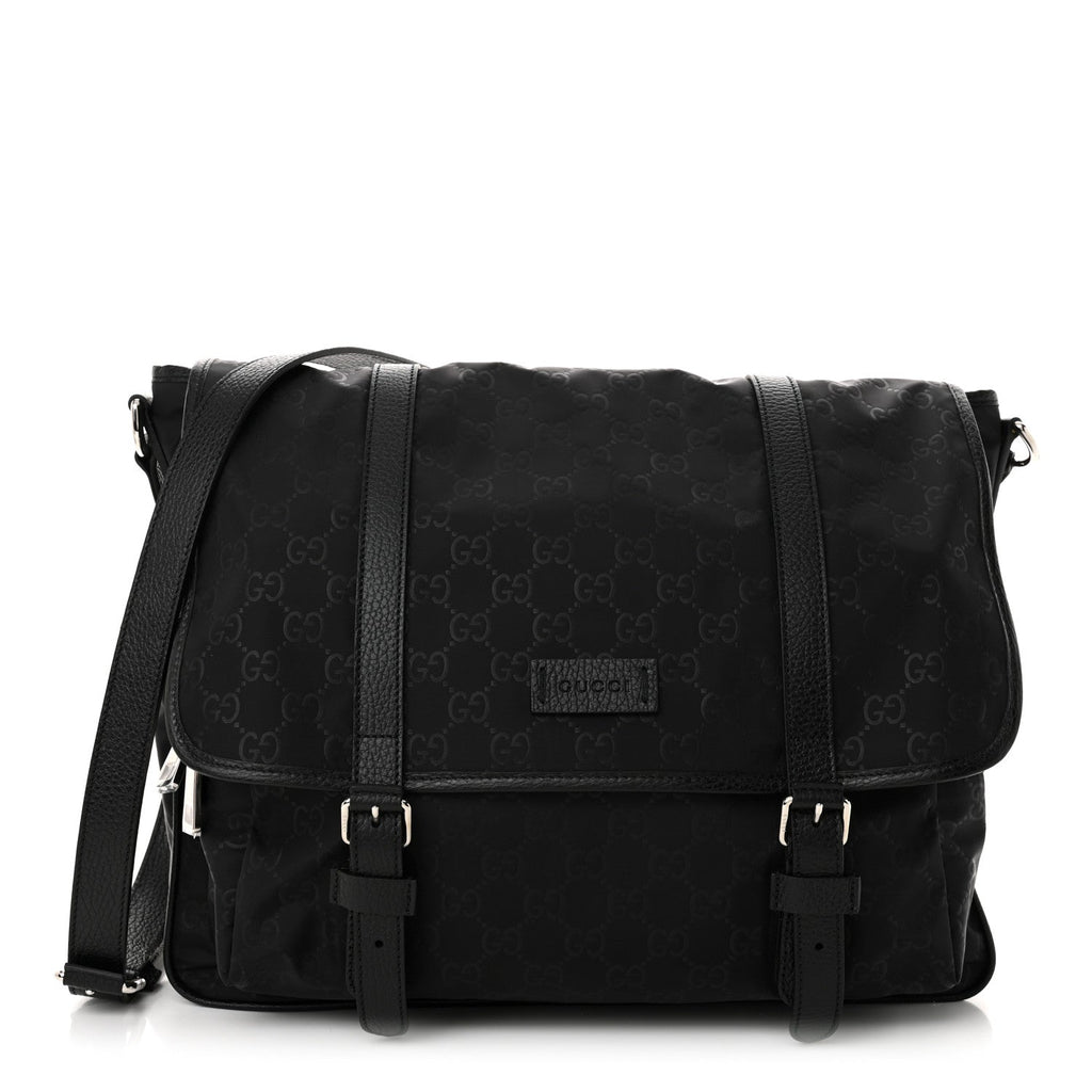 Nylon Monogram Double Buckle Flap Messenger Bag Black