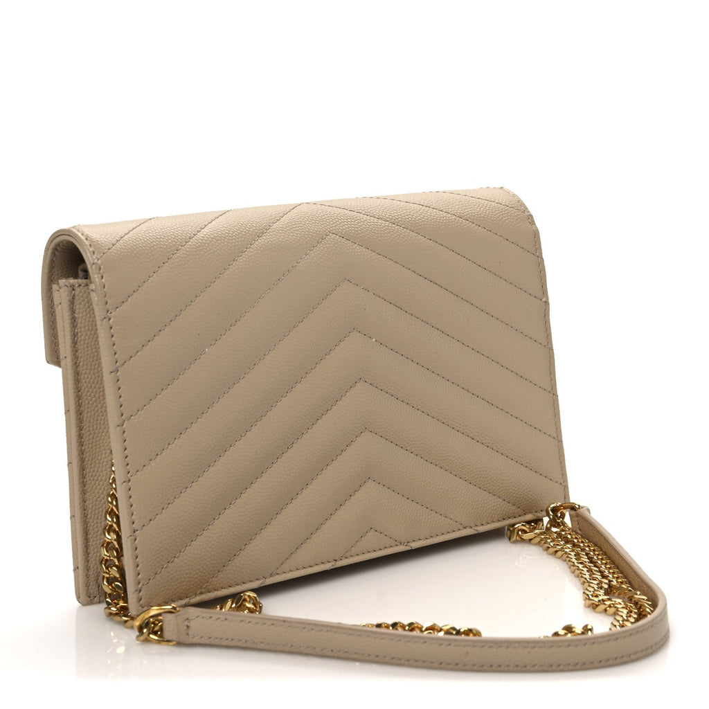 Grain De Poudre Matelasse Chevron Monogram Envelope Chain Wallet Dark Beige